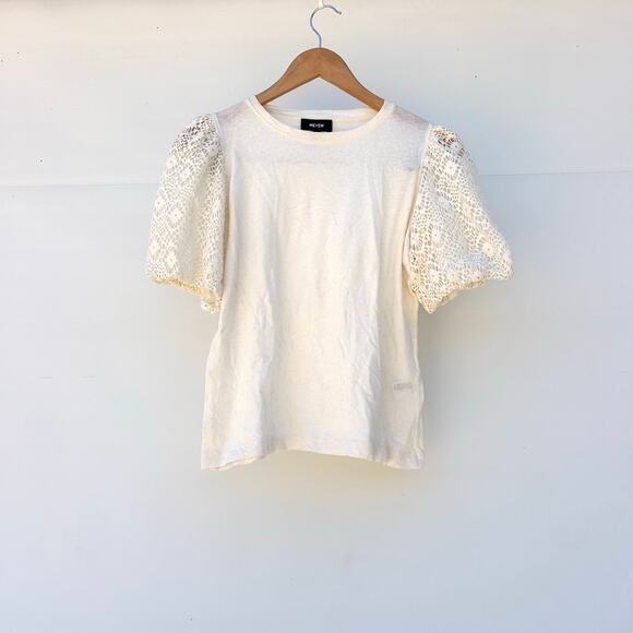 ME+EM Lace Puff Sleeve Cotton Linen Sweater Jumper Top Cream Ecru Size 8 - Picture 4 of 9